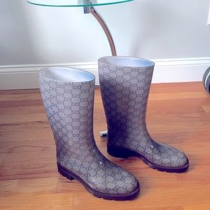 Gucci Monogram Gray Rain Boots